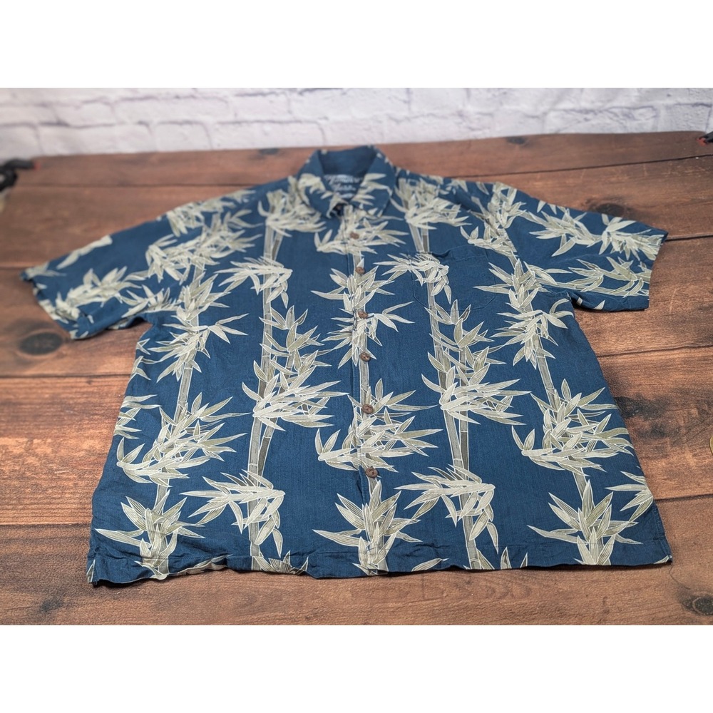 Jamaica Jaxx Silk Hawaiian Shirt Bamboo Print Tropical Vacation XL‎